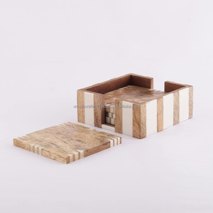 Striped Bone Inlay Wooden <b>Coasters</b> | Handcrafted Design | Elegant <b>Drink</b> Mats with Holder - Product Image 1