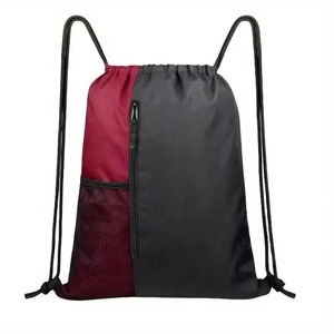 Unisex Drawstring Gym <b>Backpack</b> Black Solid Color Polyester Casual Style With Mesh Pocket And Zipper Closure Adjustable <b>Strap</b> - Product Image 2