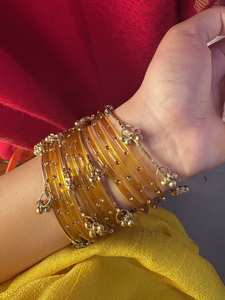 Hot Selling Pearl Kashmiri Churiyan <b>Sets</b> Versatile Use Wedding Function Wear Pearl & Stone <b>Bangles</b> <b>Set</b> Ladies Small - Product Image 2
