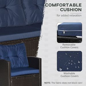 Set di Mobili da Giardino in Rattan Blu 4 Pezzi, Tavolo e Sedie per Conversazione all'Aperto - Product Image 5