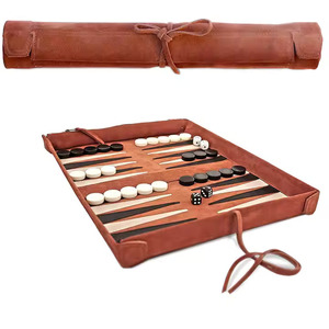 AQDAS INDUSTRIES Leather <b>Backgammon</b> Board Set Foldable Portable Game with Chips Dice Travel Outdoor Use Unisex Custom Logo - Product Image 6