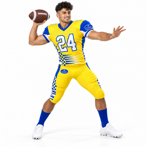 Conjunto de Pantalones y Camiseta de Fútbol Americano Personalizados, Cuello en V, Manga Corta, Transpirable, Antibacteriano, Impresión por Sublimación, Poliéster/Spandex - Product Image 1
