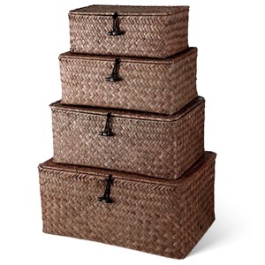 Set Of 4 Seagrass <b>Basket</b> With Lids Woven Handmade <b>Storage</b> <b>Basket</b> Wholesale eco-friendly Made in Vietnam - Product Image 1
