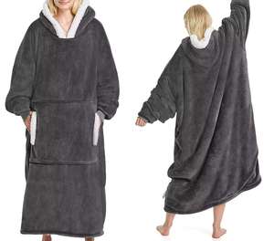 Hoodie couverture d'hiver surdimensionné avec manches, en polaire, à carreaux, pour femme, avec poches - Product Image 2