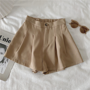 <b>Women's</b> Solid Color High Waist <b>Shorts</b> With Button Fly Pleated Design Casual Style Oxford Fabric - Product Image 5