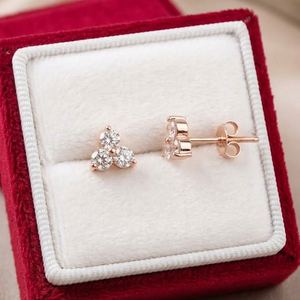 Pendientes de Plata de Ley 925 al por Mayor, Chapados en Oro Rosa, con Diamantes Naturales, Diseño de Trébol de 3 Piedras, Joyería Fina, Memoria Jewels - Product Image 1