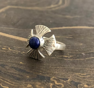 Designer Statement <b>Ring</b> with Lapis Gemstone (2.8 Grams) Platinum Oval Cut Hip Hop Style for Everyday Wear - Product Image 2