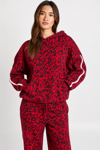 Ensemble de survêtement 2 pièces pour femme, imprimé léopard rouge, comprenant un sweat à capuche premium et un pantalon de jogging en molleton doux à jambe large, style streetwear décontracté - Product Image 5