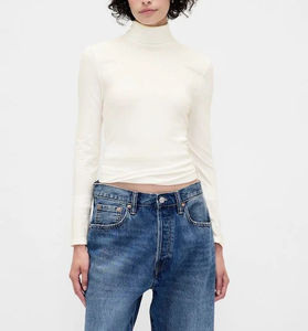 T-shirt côtelé à col roulé à manches longues pour femme, 95 % coton, 5 % élasthanne, 220 GSM, coupe ajustée, personnalisable avec logo OEM, vente en gros pour l'automne - Product Image 6