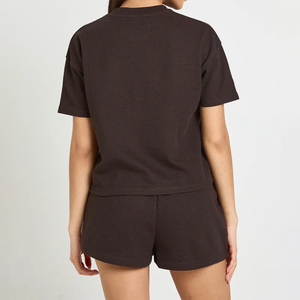 Women Daily Wear O- Neck Thermal T Shirt Shorts <b>Set</b> Two-Piece Waffle <b>Knit</b> <b>Set</b> Women Lounge Wear <b>Set</b> - Product Image 4