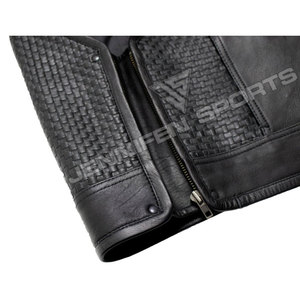 Gilet de club en cuir MC pour homme, noir, en cuir de vachette, style motard, avec poches discrètes et ourlet tressé - Product Image 3