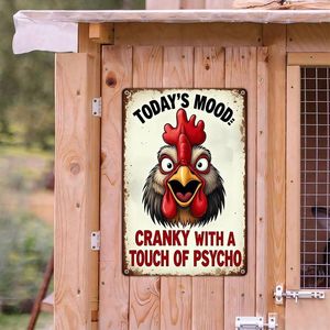 Targa in Latta Rustica con Decorazione a Gallo per Casa, Fattoria, Pollaio - Stile 'Umore Cranky' e 'Mood Psichico' - Placche con Scritte 'Umore di Oggi', 'Tocco Cranky', 'Psico' - Product Image 2