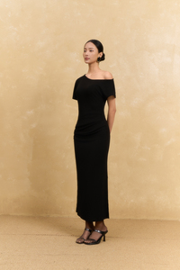 Vestidos rectos de verano con hombros descubiertos, asimétricos, midi, casuales, nuevos, minimalistas, elegantes, elásticos, con abertura lateral, sencillos, teñidos con hilo y de corte holgado. - Product Image 5