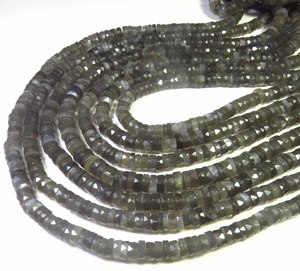 Magnifiques perles de pierre de lune grise naturelle, brin de 16 pouces, perles de pierre de lune en forme de roue Heishi, 7 mm, perles à facettes avec trou central - Product Image 2