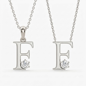Collar con Colgante de Letra F en Oro Rosa de Moda, Diamantes Redondos de Corte Brillante, Cultivados en Laboratorio y Naturales, Joyería Fina Clásica Unisex - Product Image 4