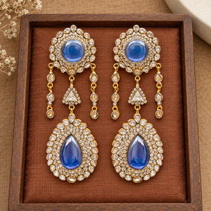 Boucles d'oreilles pendantes en zircon cubique bleu cabochon de qualité supérieure, vente en gros, fournisseur, usine de fabrication, grossiste - Product Image 6
