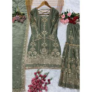 Designer Women's <b>Top</b> Bottom Dupatta Set for <b>Party</b> Wear - Product Image 2