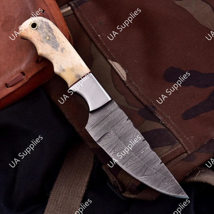 มีดใบตายเหล็กดามัสกัส UA Supplies สำหรับตั้งแคมป์และล่าสัตว์กลางแจ้ง ขนาด 203 มม. ด้ามจับทำจากกระดูกอูฐ แบบฟูลแทง  ปรับแต่งได้ตามต้องการ OEM/ODM/OBM - Product Image 2