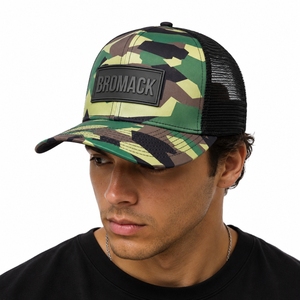 Casquette Trucker Unisexe Personnalisable Motif Camouflage Toile Noire Dos en Maille Éponge Patch Avant Visière Courbe Fermeture Snapback Réglable - Product Image 2
