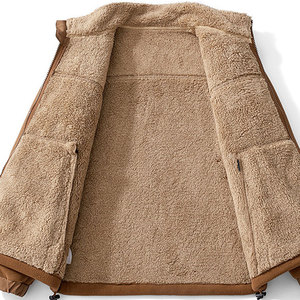 <b>Men's</b> <b>Fleece</b> <b>Jacket</b> Solid Color Stand Collar Full Zip Windproof Casual Winter Outerwear with <b>Sherpa</b> Lining and Zipper Pockets - Product Image 4