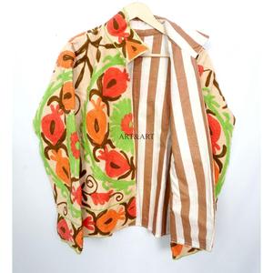 Vintage Floral Embroidery Button Cotrise <b>Jacket</b> Cotton Stripe Lining Handmade Autumn Winter Breathable Eco-Friendly Quick Dry - Product Image 3