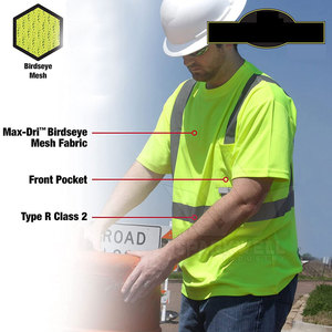 Camiseta de Seguridad de Alta Visibilidad, Transpirable, de Poliéster Amarillo, con Franjas Reflectantes y Bolsillo en el Pecho, para Hombre, Ropa de Trabajo - Product Image 4