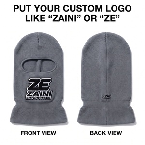 Pasamontañas Impermeable ZAINI Premium de 300 GSM, Tejido de Punto Acanalado de Spandex/Poliéster, con Logotipo Bordado Personalizado, Gris, Dos Paneles - Product Image 1