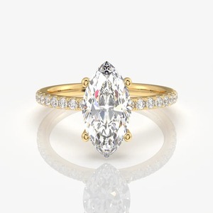 Bague de fiançailles en diamant de laboratoire taille marquise 1,12 carat, or jaune 14 carats, pavé solitaire, bague de mariage - Product Image 1