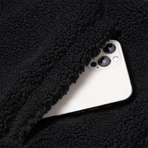 Breathable <b>Men's</b> <b>Sherpa</b> <b>Fleece</b> Jackets Black Color Stand Collar Long Sleeves Full Zip Up Lightweight <b>Sherpa</b> Jackets - Product Image 2