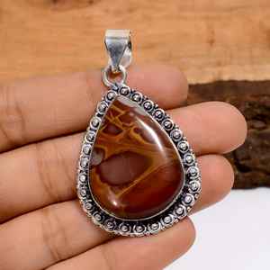 Colgante de Plata 925 con Jaspe Noreena en Forma de Pera, Joyería Bohemia Hecha a Mano, Regalo para Mujer - Product Image 1