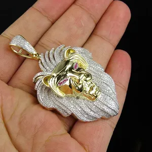 Pendentif Tête de Lion en Moissanite, Argent Sterling 925 Plaqué Or, Collier Hip Hop Sertie de Pierres, Bijou Animal de Luxe - Product Image 3