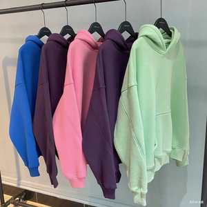 Sweat-shirt à capuche pour homme, coupe oversize, couleur unie, décontracté, en molleton tricoté, pour l'automne, coupe classique, avec poches - Product Image 3
