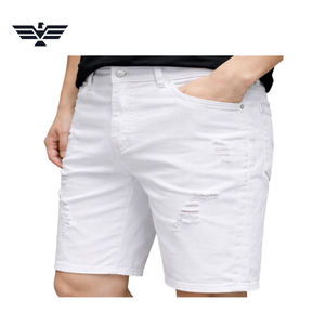 Shorts de Mezclilla Blancos Desgastados para Hombre, Corte Recto, Cintura Media, Estilo Casual de Verano, 100% Algodón - Product Image 1