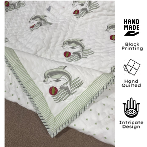 Juego de colcha suave para bebé con estampado artesanal indio, tamaño 60"X40", diseño de delfín duradero, de algodón reversible, para guardería, viajes y regalos. - Product Image 2