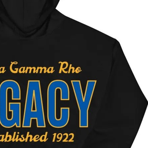 เสื้อฮู้ด SGR Legacy สีดำ พรีเมียม แบบสวมหัว ลายกราฟิกตัวอักษรกรีกแบบกำหนดเอง พร้อมดีไซน์สีทองและสีน้ำเงิน สำหรับชมรมนักศึกษา - Product Image 5