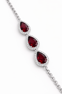 Trendy Everyday <b>Garnet</b> Pear-Shaped Chain <b>Bracelet</b> Rhodium Plated 925 Sterling Silver for Wedding Party Gift Occasions - Product Image 2
