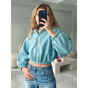 Sudadera Corta con Capucha Extra Grande para Mujer, Color Gris Sólido, Hombros Caídos, Manga Larga, Tejido Transpirable, Ropa Casual de Otoño - Product Image 5