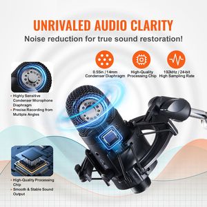 Kit Microfono USB Professionale 192kHz/24 Bit, Microfono a Condensatore con Braccio Regolabile, Filtro Anti-Pop, Supporto Anti-Shock, Pulsante Mute - Product Image 2