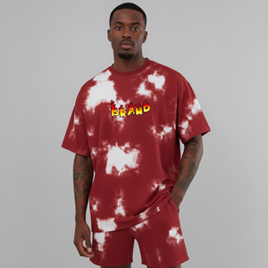 ชุดเซ็ต 2 ชิ้นผู้ชายลายมัดย้อมขายส่ง เสื้อผ้าลำลองฤดูร้อน สกรีนโลโก้ตามสั่ง ผ้าฝ้าย 100% แขนสั้น ชุดขาสั้นผู้ชาย - Product Image 1