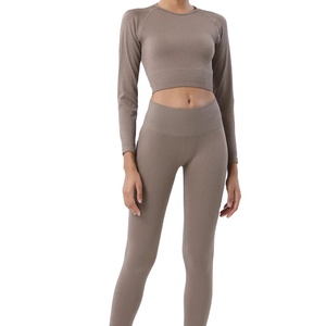 Conjunto de Yoga de 2 Piezas para Mujer, Leggings de Cintura Alta, Manga Larga, Personalizado, Ecológico, Transpirable, Ropa Deportiva - Product Image 1