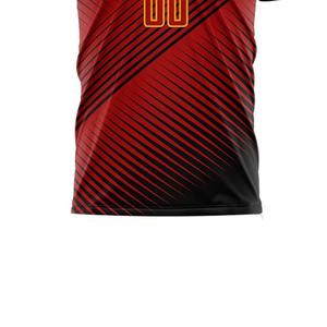 Camiseta de Fútbol Sublimada Personalizable para Hombre, Roja y Negra a Rayas, Absorbente de Humedad, Manga Corta, Cuello Redondo, Uniforme para Adultos - Product Image 5