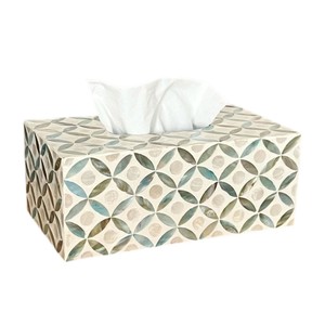Caja de pañuelos rectangular de alta gama con incrustaciones de nácar y madera hecha a mano para decoración del hogar - Product Image 1