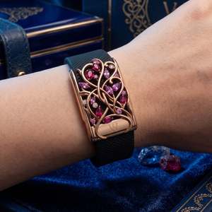 Correa de reloj inteligente para mujer con cierre de cristal, tono plateado, tejido negro, accesorio de moda para vestido - Product Image 2