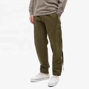 Men Streetwear 100% Cotton Multi Pocket Cargo Pants With Straps Summer Lightweight Casual Work Trousers Jogger Pants OEM - Product Image 4