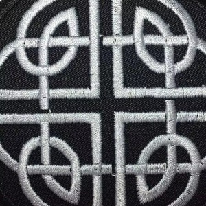 Round Embroidered <b>Patch</b> with Geometric Design Black Fabric <b>Sew</b>-<b>On</b> Badge for Hats and Clothing - Product Image 5