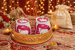 En gros, ensemble de plateaux et pots en corne Pichwai, faits main, au toucher réel, motif animalier indien, pour cadeau de remerciement - Product Image 3