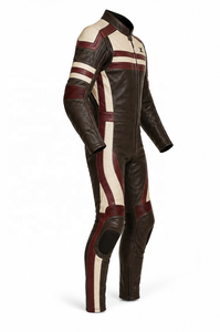 Combinaison de moto en cuir rétro |   Marron & Bourgogne Vintage |   Fabricant OEM ODM |   Qualité de conception haut de gamme |   Vêtements de course - Product Image 2