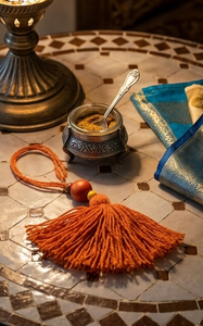 Bohemian Orange <b>Tassel</b> Keychain With Vintage Brass <b>Key</b> And Wooden Beads <b>For</b> Indoor Home Decor Entryway Hanging - Product Image 4