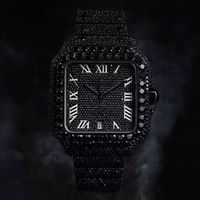 Montre analogique de luxe classique en acier inoxydable 41 mm avec cadran carré, mouvement ETA, moissanite VVS, charme hip-hop, argent et noir
