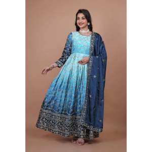 Ensemble robe longue et dupatta pour soirée, avec broderie et sequins, taille XL - Product Image 5